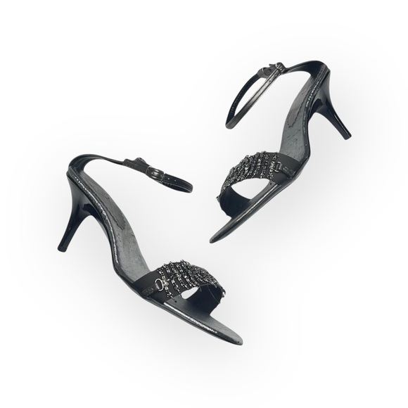 Vintage: new Pierre Cardin ♚ Beaded Kitten Heels ♚ Chain Mail ♚ Gunmetal 8.5M - Picture 1 of 16